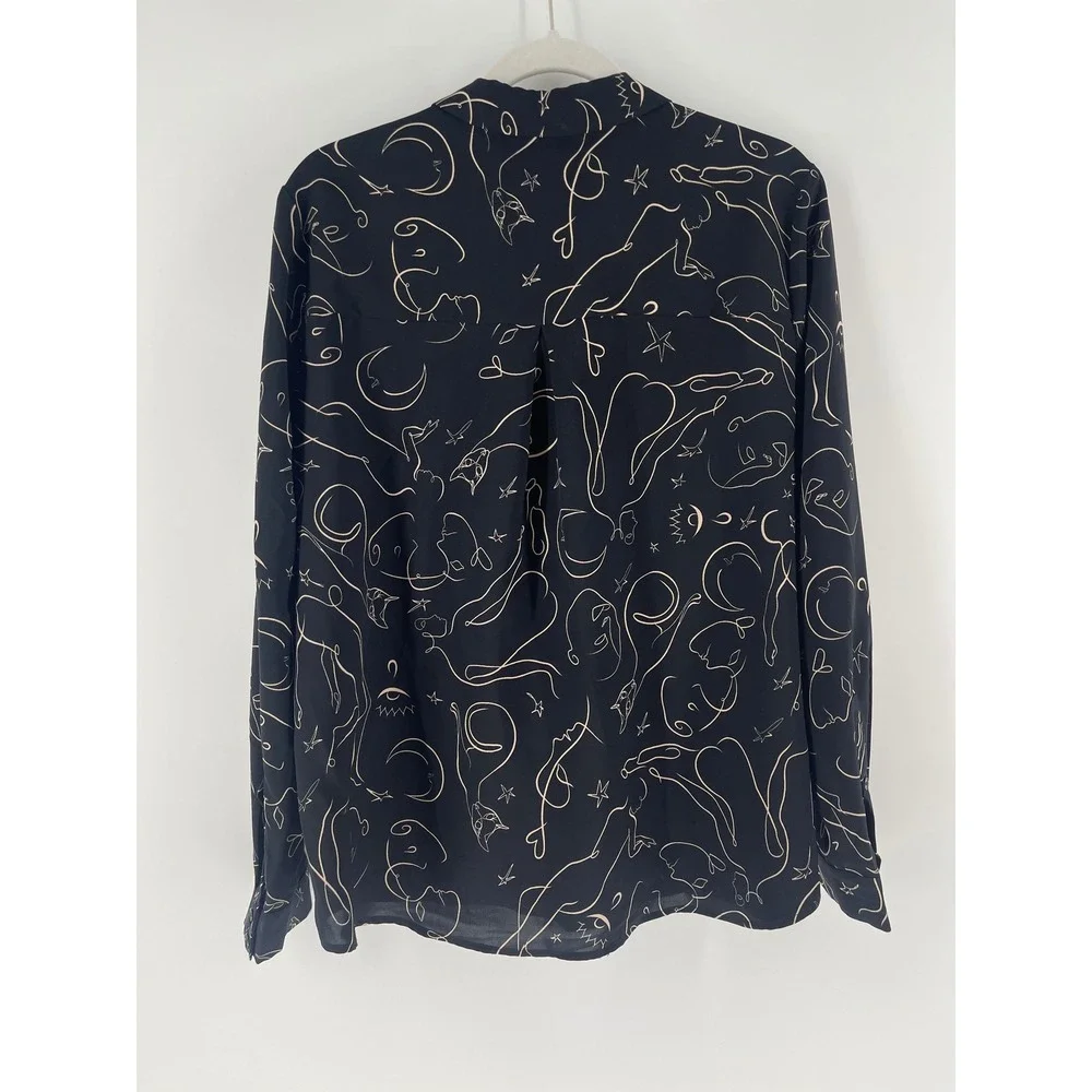 Carmen Marc Valo Black & Gold Art Deco Long Sleeve Button Down Blouse Size Large - Picture 6 of 7